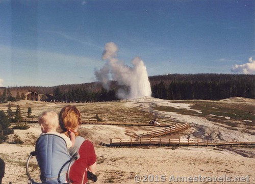 Watching Old Faithful on that first trip to Yellowstone National Park, Wyoming