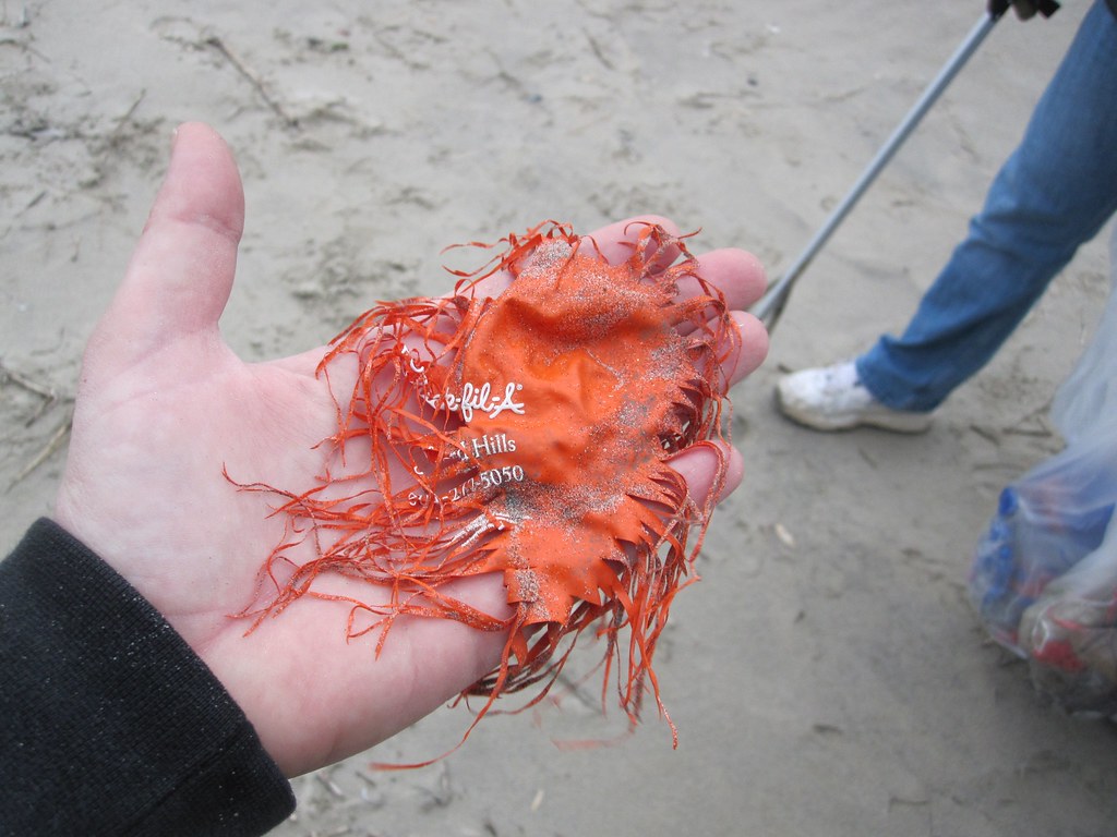 美國海灘上撿到氣球殘骸。圖片來源：美國漁業與野生物管理局 USFWS（CC BY 2.0