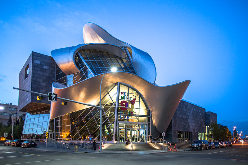 Architect Randall Stout designed the Art Gallery of Alberta to reflect Edmonton's unique geography, with the defining stainless steel wave "Borealis" representing the river valley cutting through the city grid, Photo by IQRemix