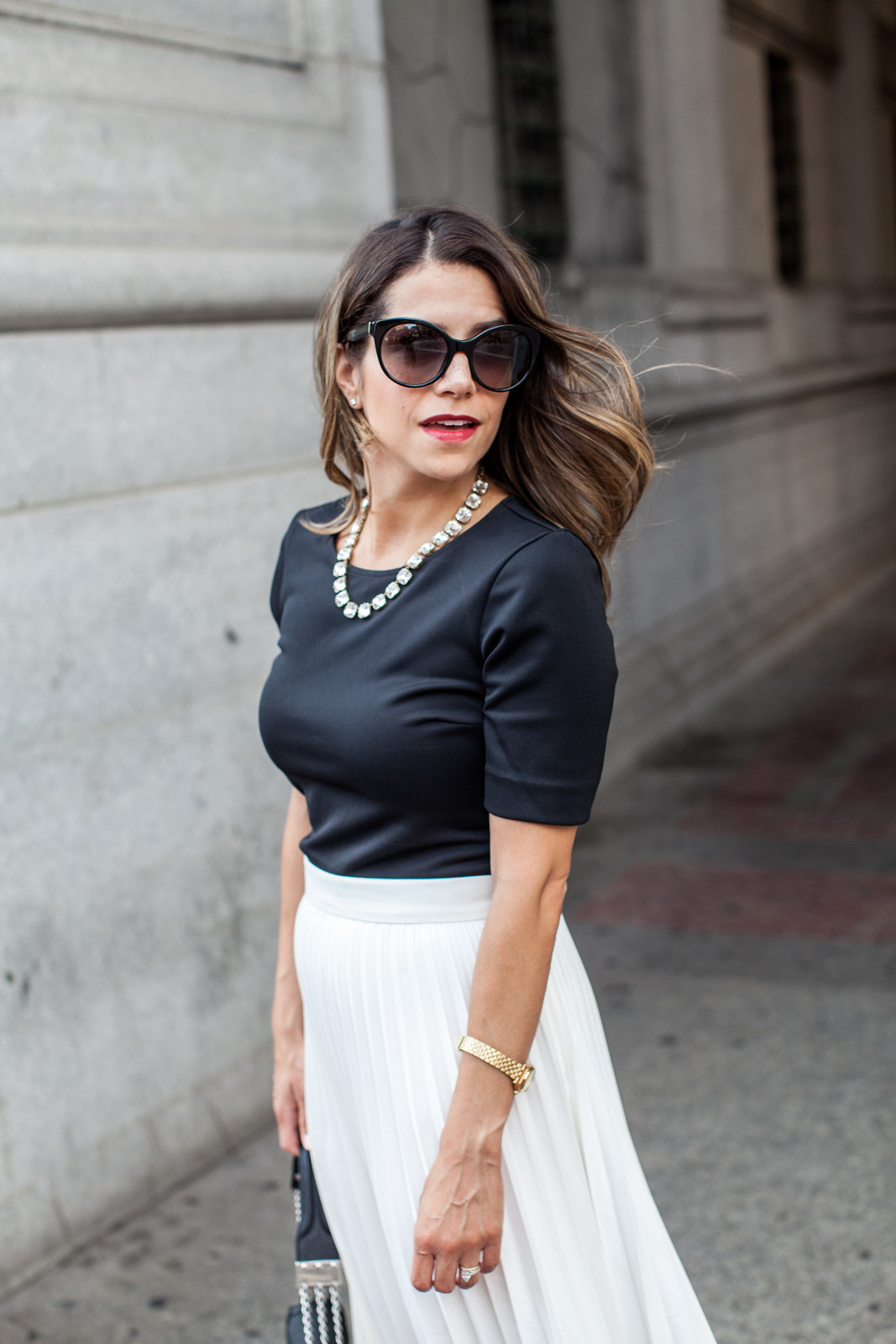 What to Wear to Work | White Pleated Skirt + Black Top - Olivia Jeanette