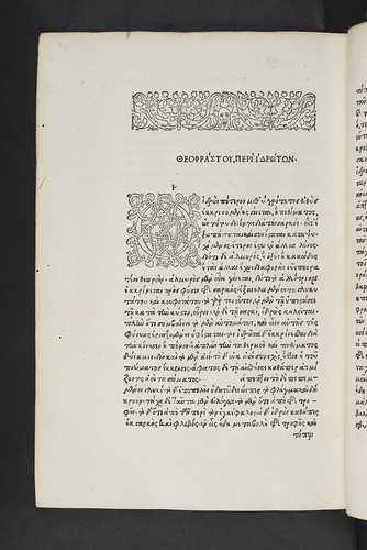 Woodcut initial and ornamentation in Aristoteles: De historia animalium [Greek]