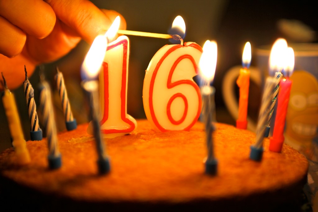 16th Birthday Candles Lighting 16 candles. Benjamin