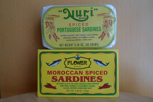 From Top: Nuri Brand Spiced Portuguese Sardines and Flower Brand Moroccan Spiced Sardines