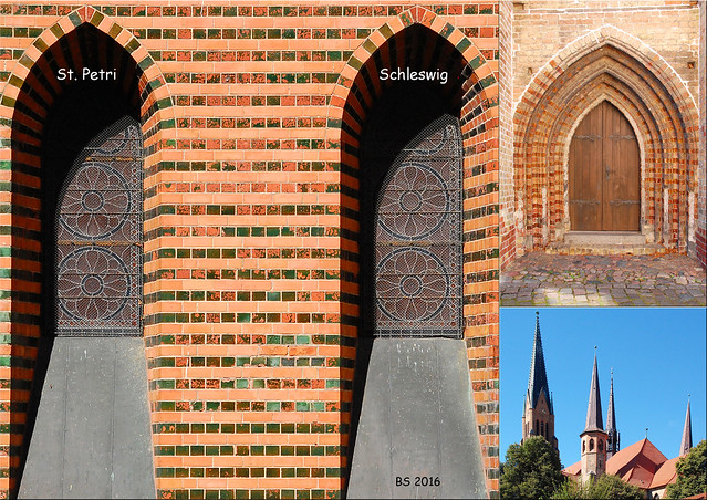 Schleswig - Dom St. Petri - Außenansichten - Backsteinturm - Petri-Portal ... Fotos und Fotocollagen: Brigitte Stolle, September 2016