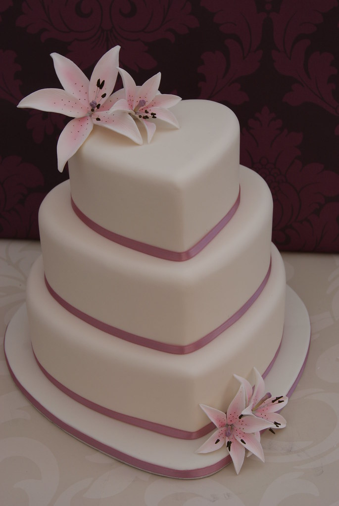 Lilies Heart Wedding Cake Three tier heart shaped
