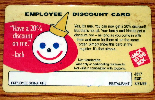 Jack in the Box Employee Discount Card | Flickr - Photo ...