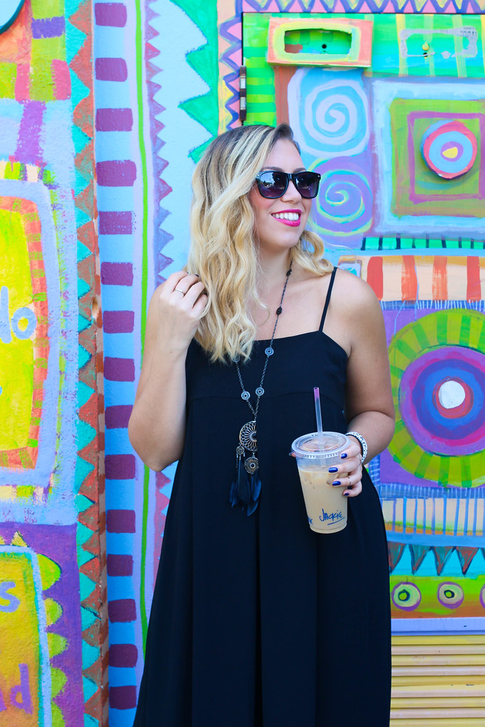 Black Midi Dress Colorful Wall Iced Coffee Summer Style Living After Midnite Fashion Jackie Giardina