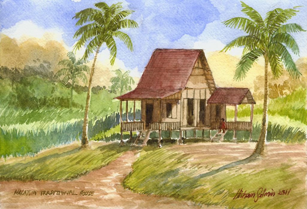 Rumah Kampung | Malaysia Traditional House Watercolor Rowney… | Flickr