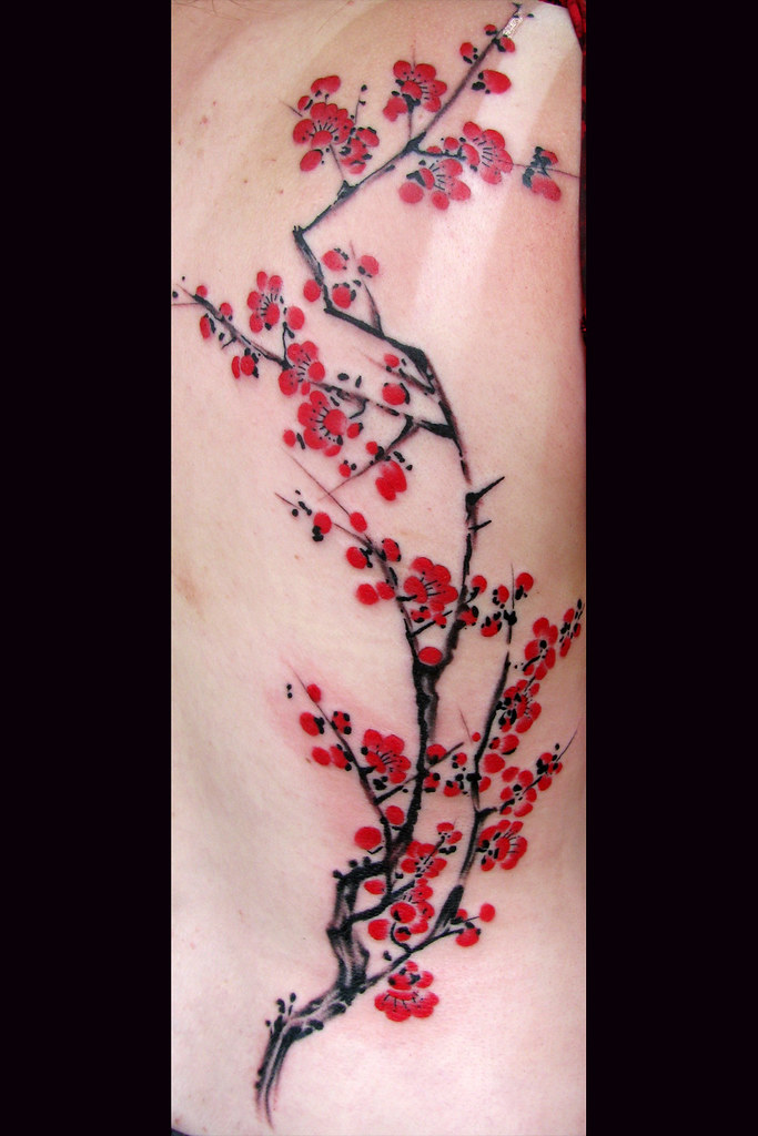 sumi cherry blossoms | sumi cherry blossom tattoo on back ...