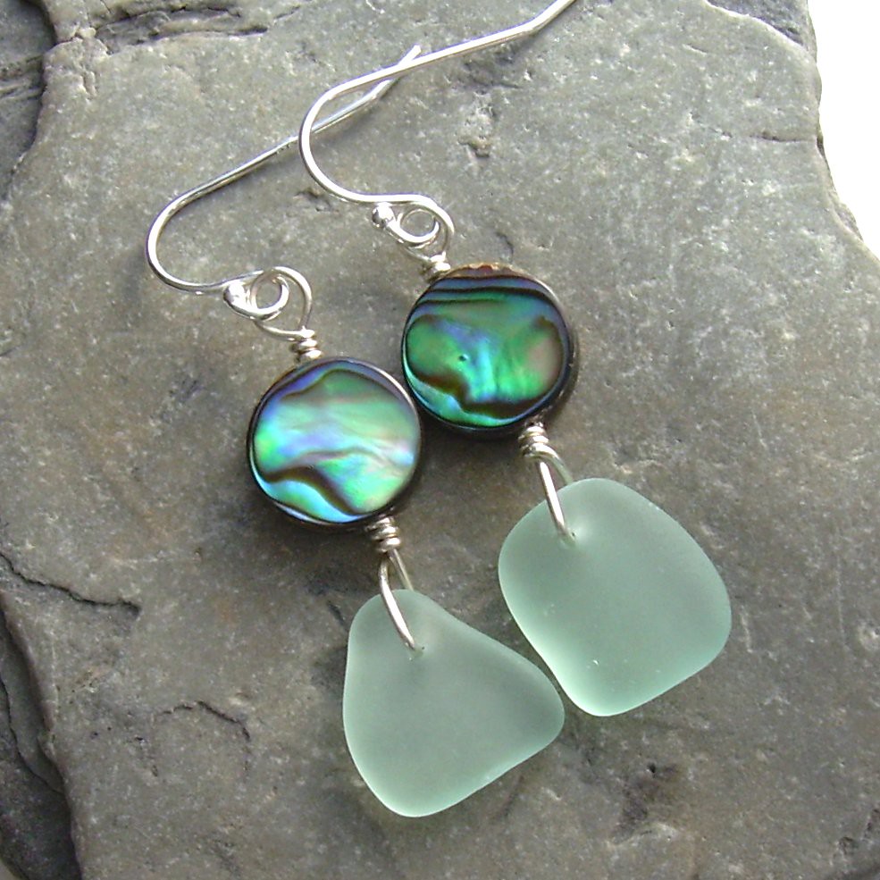Abalone & Green Hawaiian Sea Glass Earrings | Genuine beach-… | Flickr