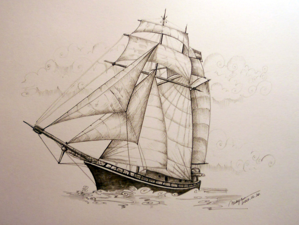 Pirate ship sketch #2 | Rohrer&Klinger Sepia ink with ...