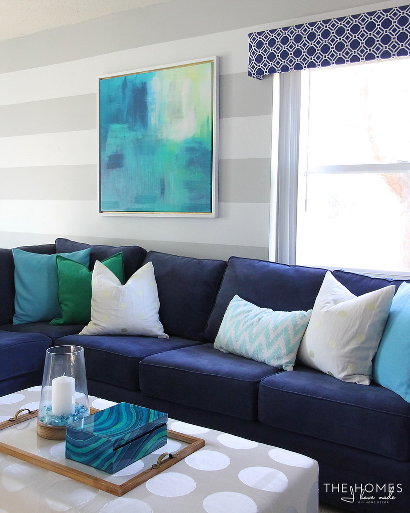 Navy and Turquoise Family Room Reveal