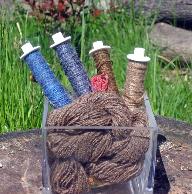 Handspun yarns by irieknit used in the River by the Sea Scarf crackle weave design