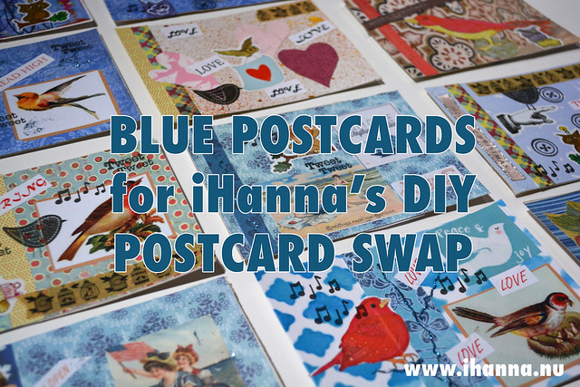 Blog post title Blue Handmade Postcard for iHanna's DIY Postcard Swap