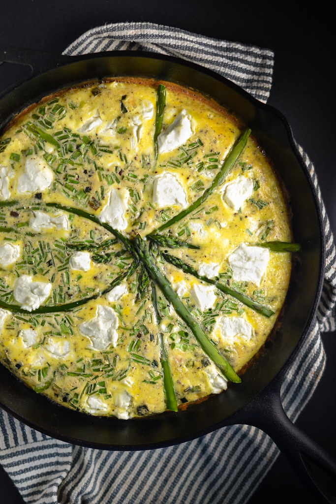 Asparagus and Goat Cheese Frittata over Salad with Chive Flower ...