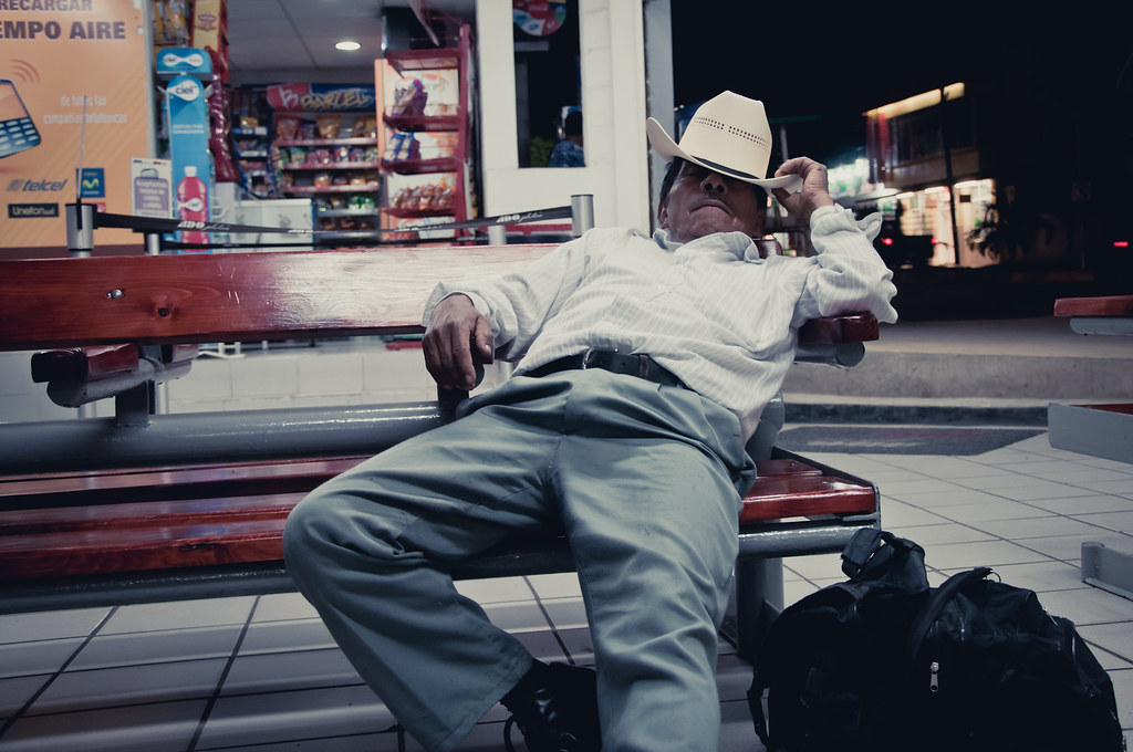 Mexican Man With Sombrero Sleeping At Bus Terminal  Flickr-5245
