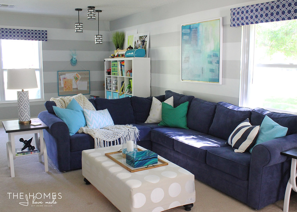 Navy and Turquoise Family Room Reveal