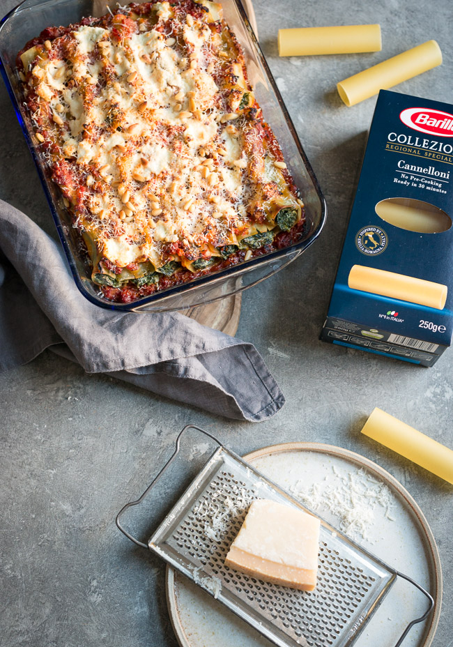 Spinach and ricotta cannelloni with goat cheese