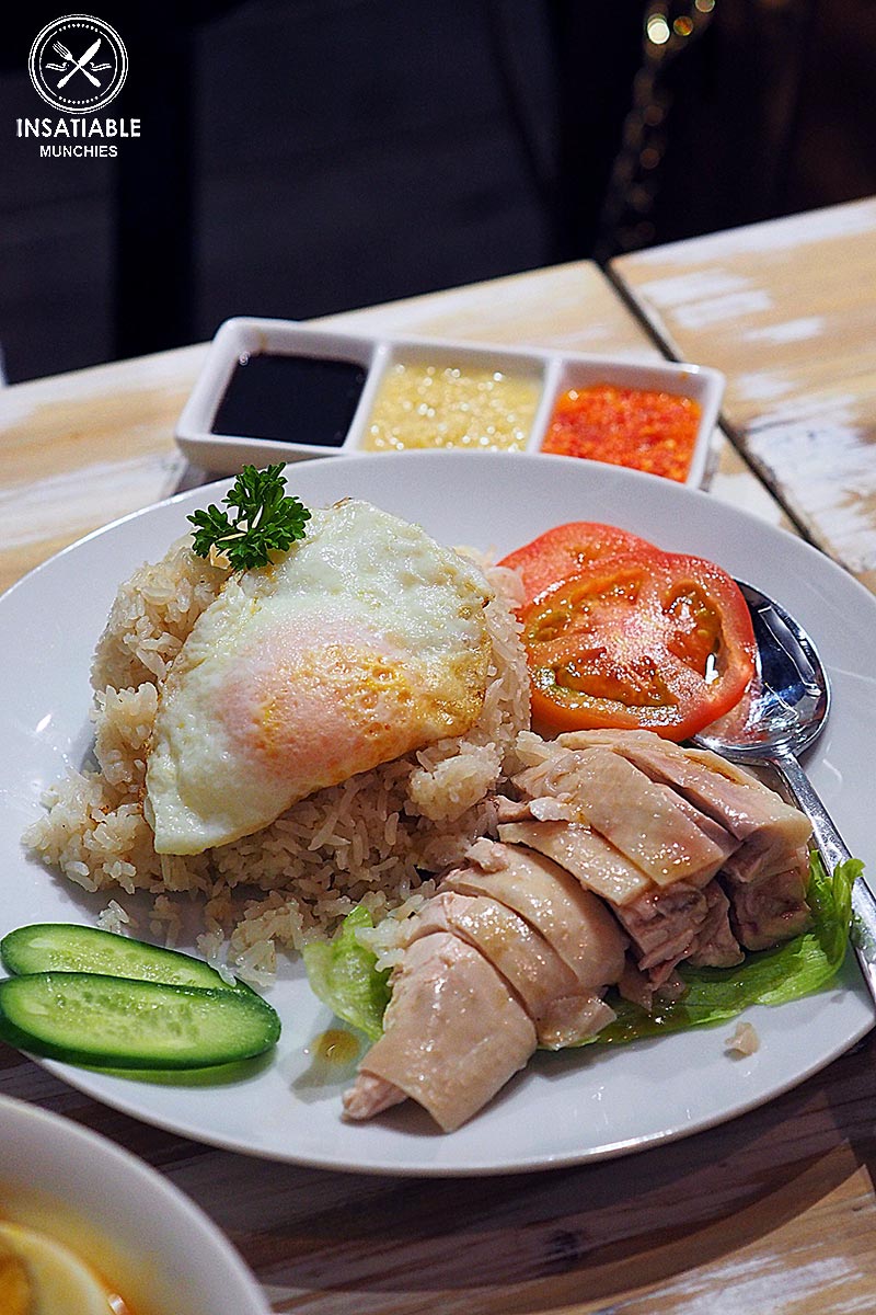 Hainan Chicken Rice, with an extra fried egg on the top