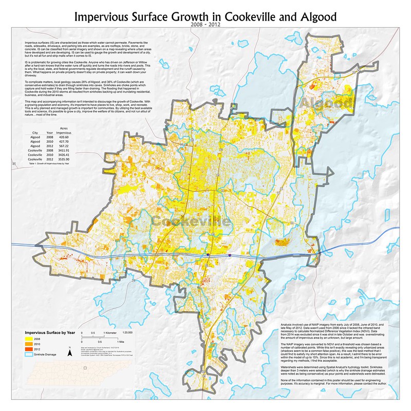 Impervious Surface Growth in Cookeville and Algood (2008-2012)