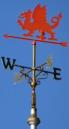 The Welsh Dragon tops a weathervane on Llandudno Pier in northern Wales