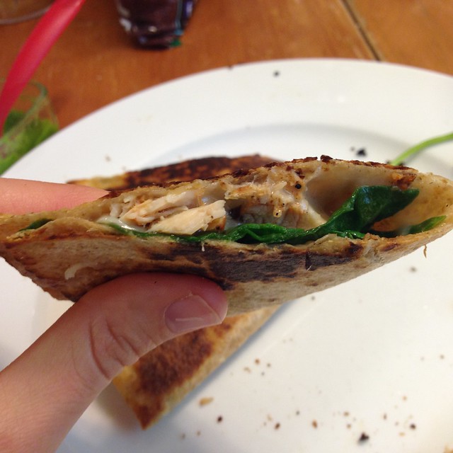 chicken, cheese, and spinach quesadilla
