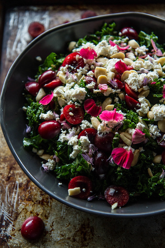 Kale, Cherry and Almond Ricotta Salad- Vegan