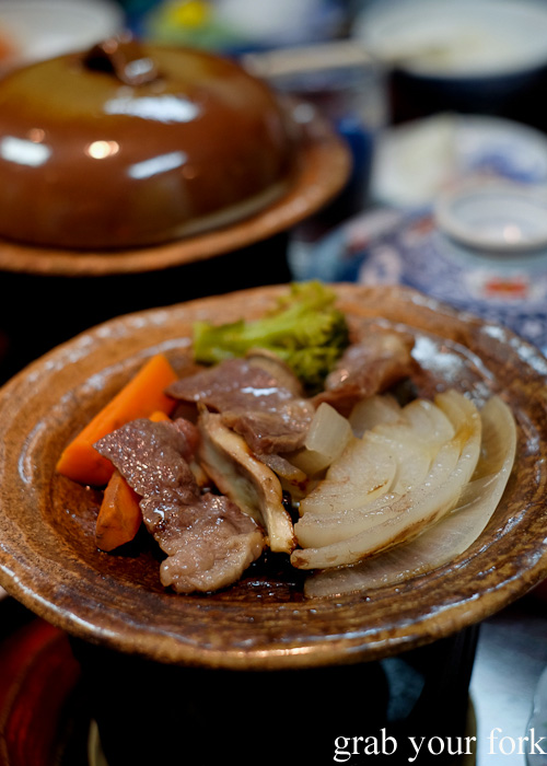 Beef and vegetable hotpot at Nakayasu Ryokan, Kanazawa