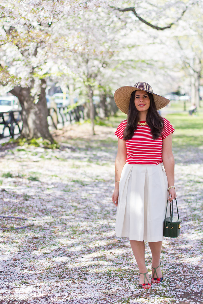 white pleated skirt, striped top, floppy hat-2.jpg
