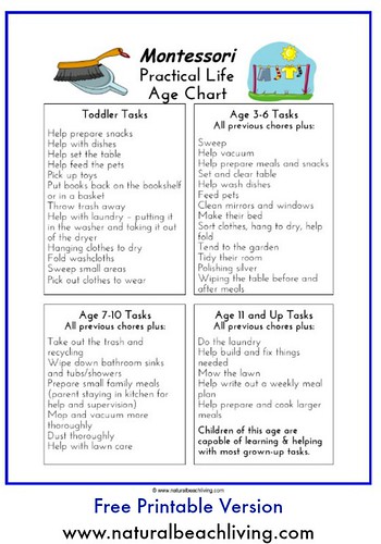 Montessori Practical Life Age Chart (Image from Natural Beach Living)
