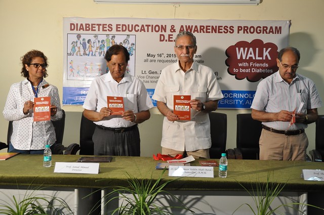AMU Vice Chancellor releasing the souvenir of Diabetes Awareness Programme.