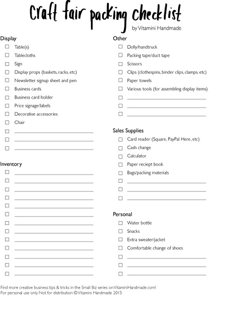 Craft Fair Packing Checklist - a free printable!
