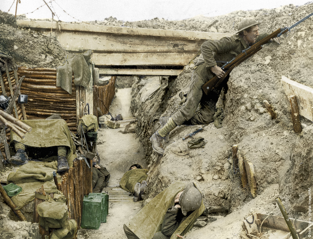 WW1 in colour - Cheshire Regiment in captured trench | Flickr