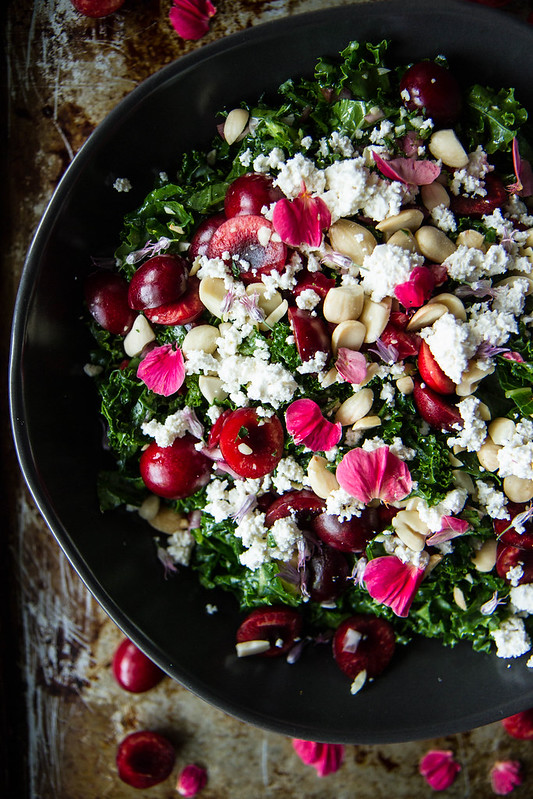 Kale, Cherry and Almond Ricotta Salad- Vegan