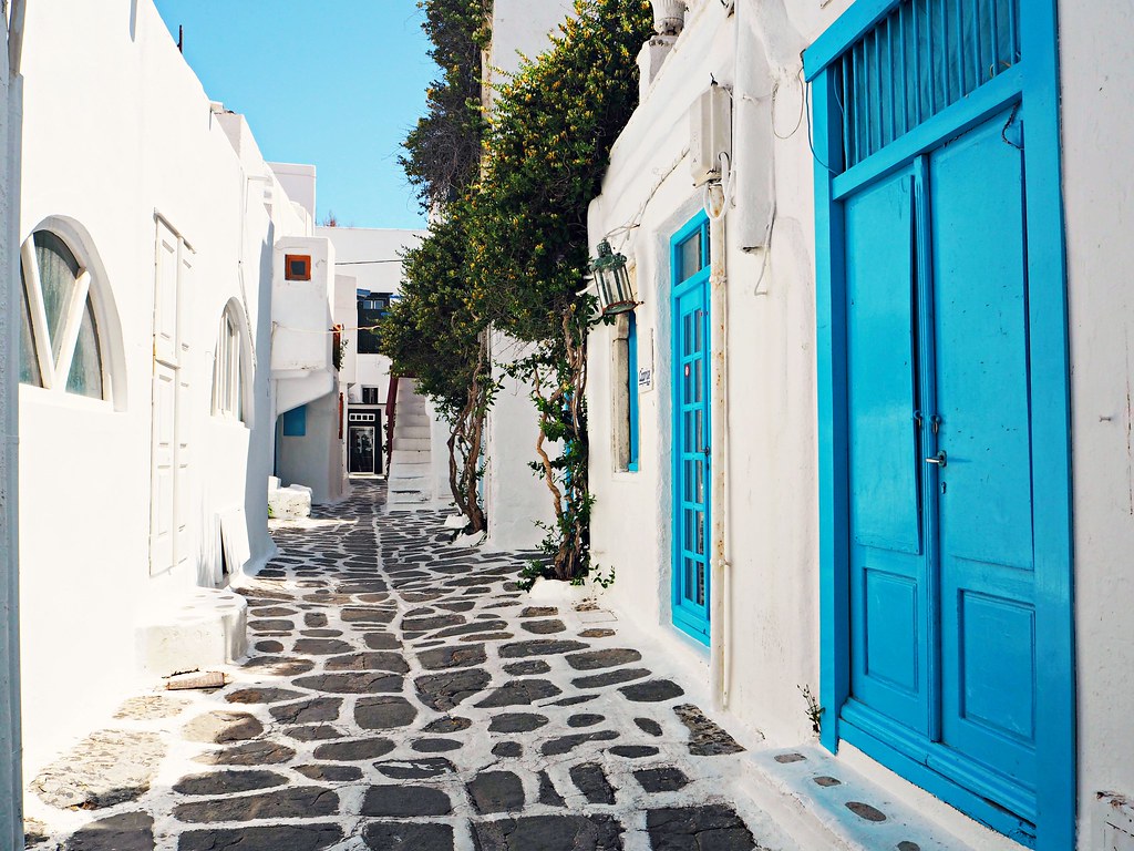 Mykonos blue and white coloured streets 5