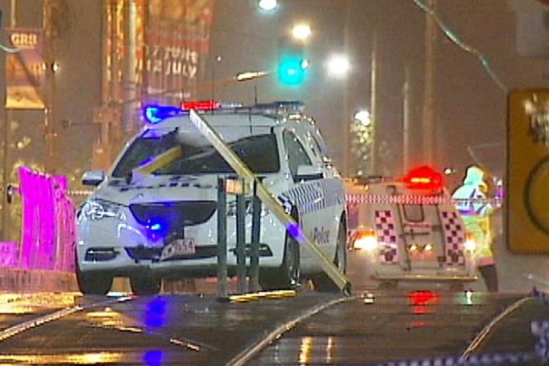 Police vehicle collision with tram barrier