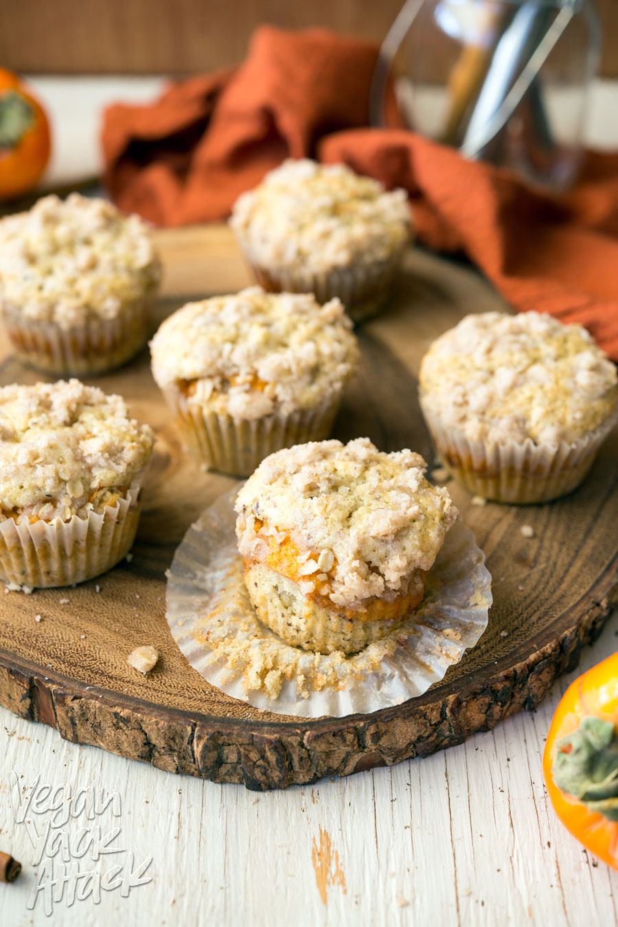 Looking for persimmon recipes? Look no further! These Mini Persimmon Coffee Cakes are quite the treat! #vegan #soyfree @VeganYackAttack