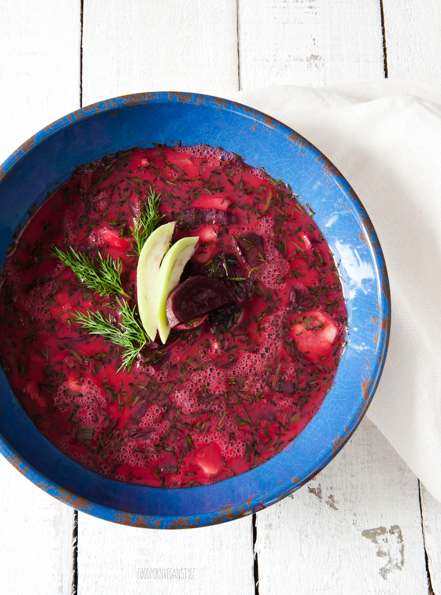 Chilled summer soup with young beetroots and yoghurt