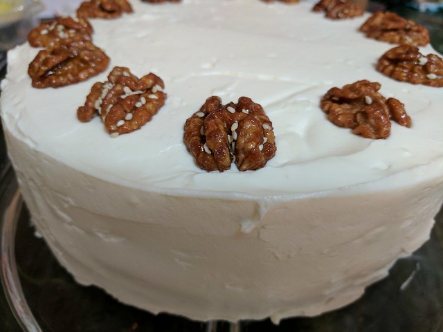 Walnut Layer Cake with Apple-Caramel Filling and Calvados Cream Cheese Icing