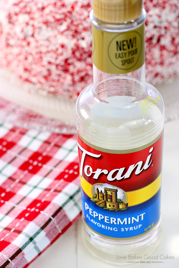 A bottle of Torani Peppermint syrup.