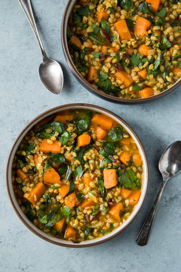 Sweet Potato And Beet Green Soup With Farro | Will Cook For Friends