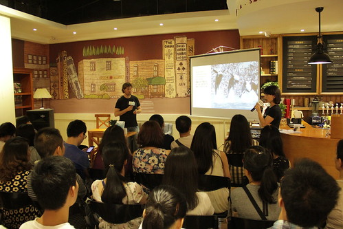 Animals Asia's Welfare Director Dave Neale made presentation to audience at a big coffee shop