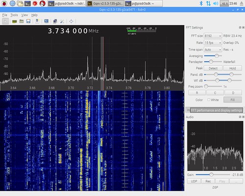 Gqrx with Funcube Dongle running on the Raspberry Pi 3