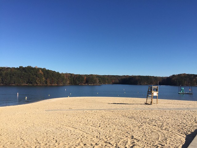 A portion of the impressively large swimming beach at this Smith Mountain Lake State Park in Virginia