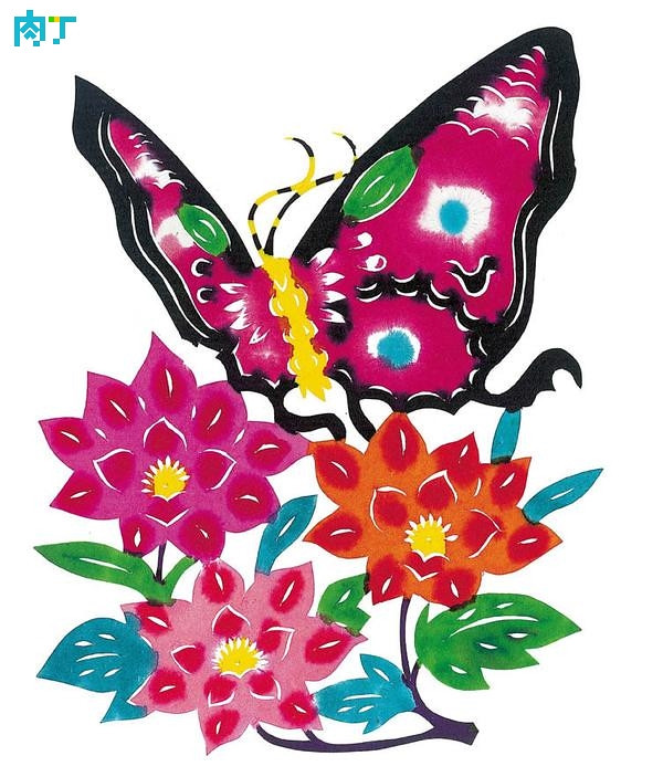 Chinese paper-cut painted pictures series-Butterfly flower
