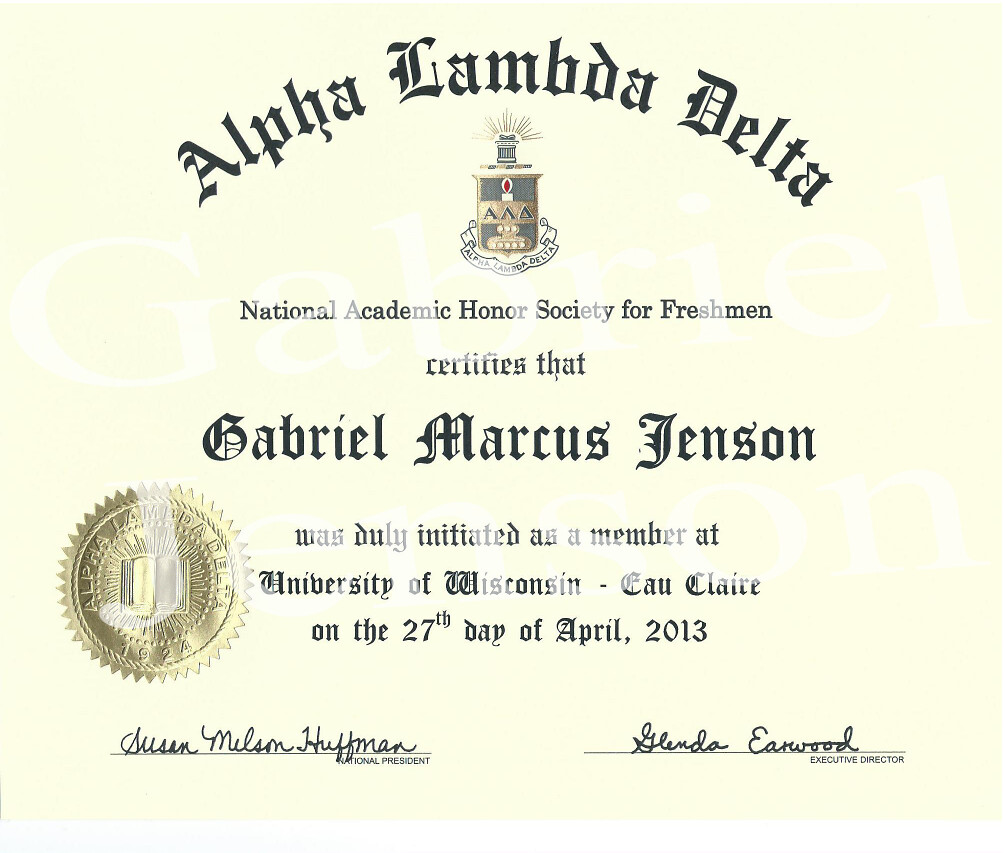 Alpha Lambda Delta (ALD) Certificate