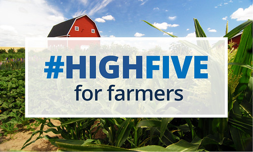#HighFive for Farmers text box overlaid onto an image of a barn and crops