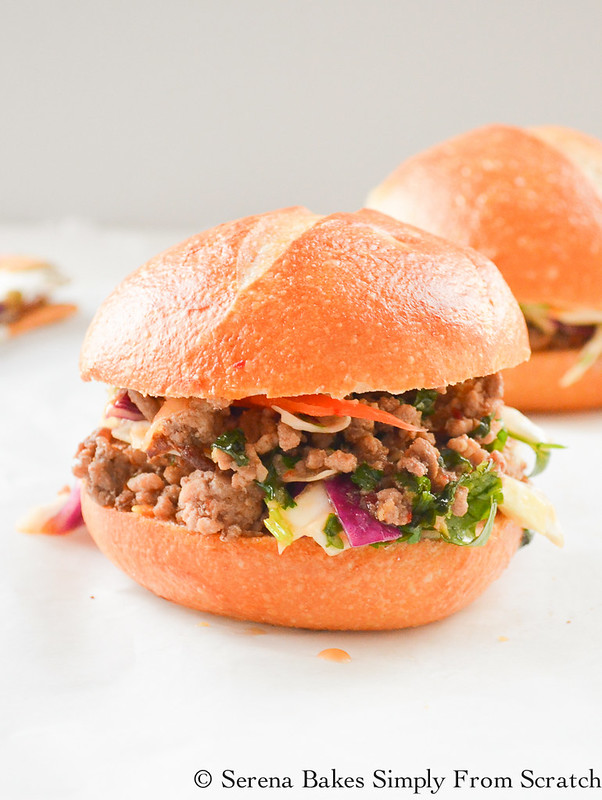 Asian Sloppy Joe Sliders With Coleslaw are a great appetizer to serve over the holidays! serenabakessimplyfromscratch.com