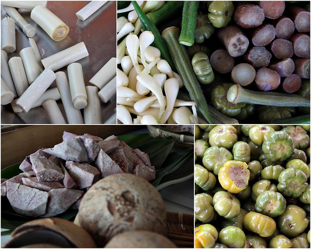 復興部落野菜拼盤：檳榔心、蕗蕎、秋葵、車輪茄、芋頭。攝影：廖靜蕙