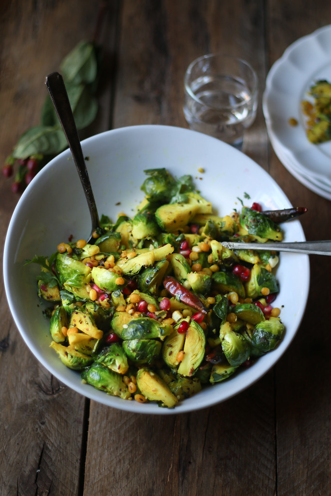 Curried Crisp Pan roasted Brussels sprouts with pomegranate and peanuts- South Indian Style |foodfashionparty|